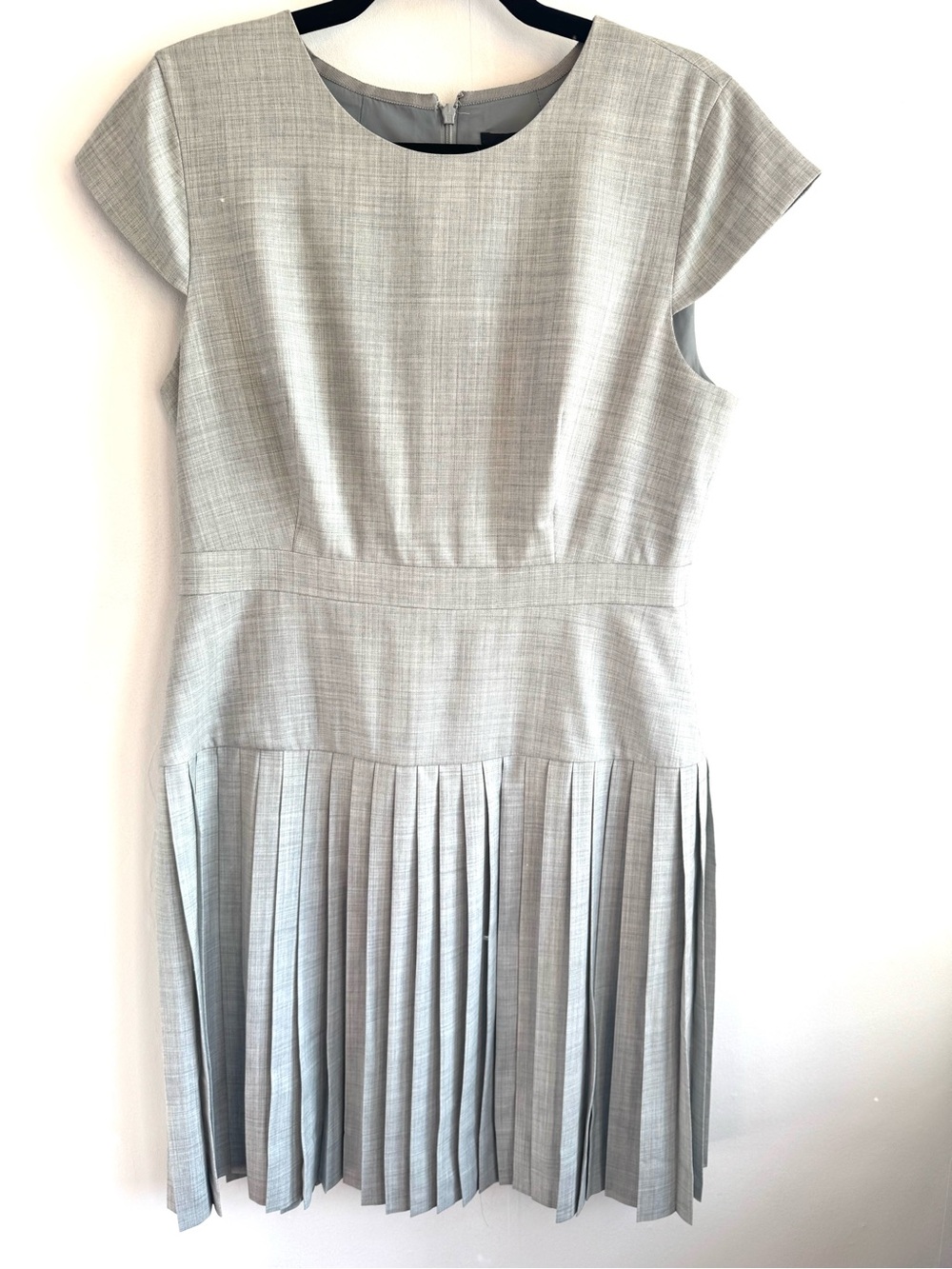 J. Crew Classic Pleated Cap-Sleeve Dress in Light Gray